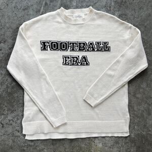 Jessica Simpson Football Era Cream Sweater Super Bowl Swiftie Game Day Small